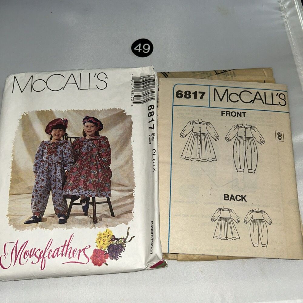 6817 Mousefeathers Designer Jumpsuit, Dress McCall's Uncut Pattern Girls Sz 6-8